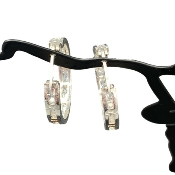 STERLING silver cubic zirconia pierced hoop earrings - Picture 5 of 7